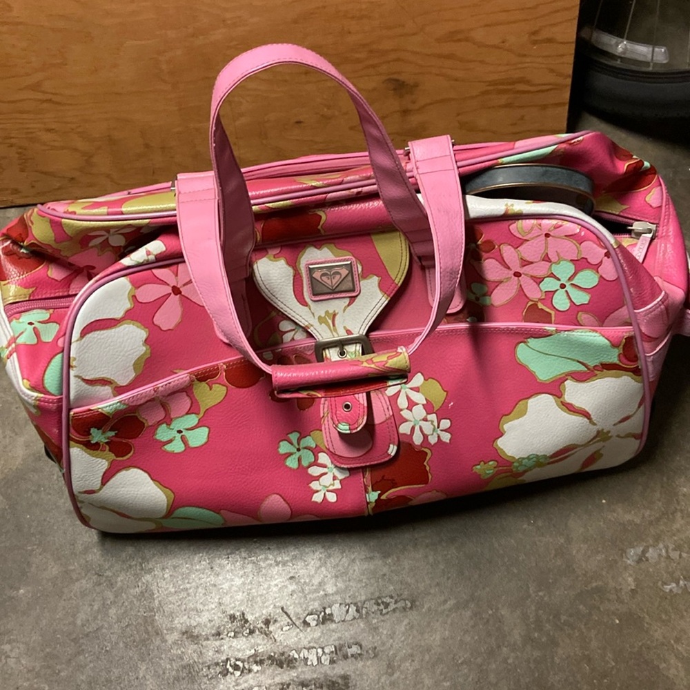 Vintage Roxy Luggage 90s Rolling Wheeled Duffle Bag Pink Hawaii